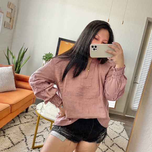 Frye The Poet Oversized Embroidered Linen Blouse - Picture 2 of 8